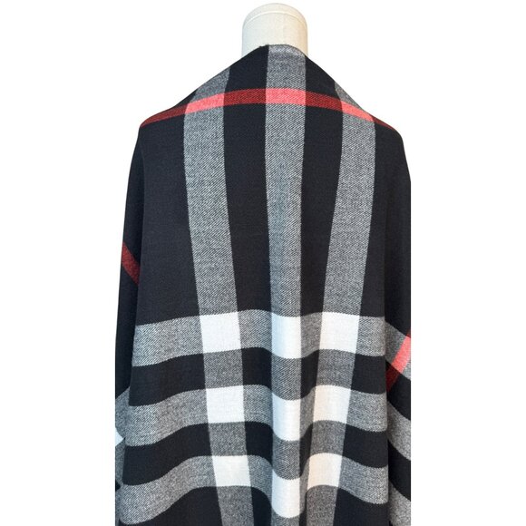 2/$30 New Cashmere Blend Plaid Black Red White Shawl Wrap With Fringe - Picture 10 of 11